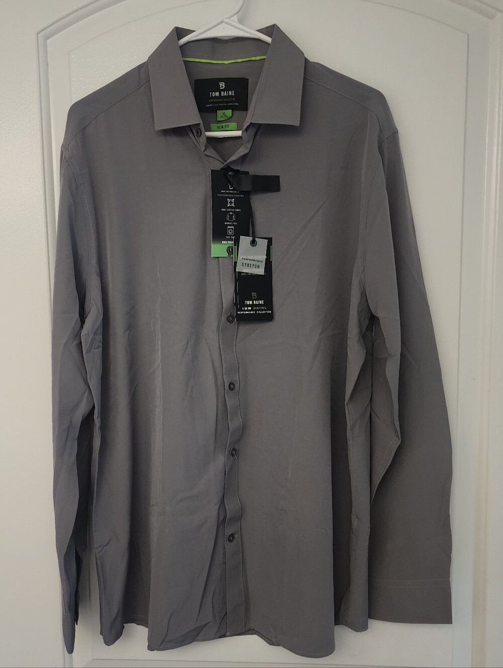 NWT Tom Baine Men's Grey Slim Fit Long Sleeve Casual Button Down Shirt X-Large